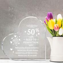 Inspirational 50th Birthday Gift - Art Decor Style Acrylic Pedestal With Motivational Message - Elegant Clear Acrylic Keepsake For Family, Friends, Loved Ones - No Electricity Needed