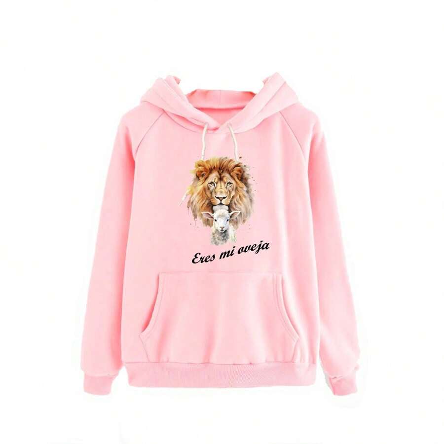 Women's Sweatshirt With LION AND SHEEP Print - Pink - View 1