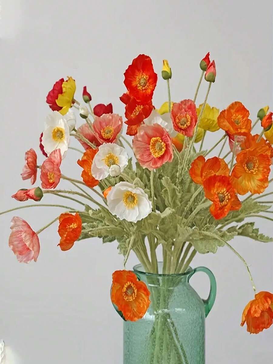 5 pièces/2 pièces/1 pièce/paquet Fleurs de coquelicot artificielles avec tiges longues floquées, fleurs de coquelicot factices en soie réaliste pour la maison, le mariage, les fêtes, les centres de table, les bouquets de mariage, le bureau, la décoration d'hôtel
