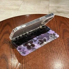 1 件适用于 iPhone11 12 13 14 PROMAX 15 翻盖式手机壳 - 透明 - 花朵和黑色圆环