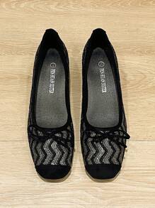 Square Toe, Chunky Heel Women Shoes, Versatile Bow-Knot Flats, Fashion Slip-On Shoes, Black High Heels, Size Run Large