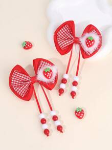 2个/4个可爱小熊蝴蝶结发夹，带棕色流苏，适合幼儿女孩佩戴 - 彩色 - 查看 11