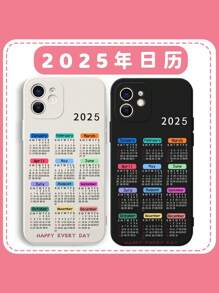 Funda de teléfono con calendario 2025 compatible con iPhone 16/15/14/13/12/11, series A y S, funda protectora de cobertura completa - Funda de teléfono con motivo crossover de Año Nuevo - Multicolor - Ver 1