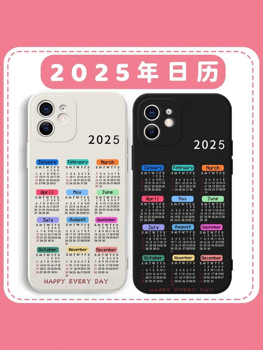 Funda de teléfono con calendario 2025 compatible con iPhone 16/15/14/13/12/11, series A y S, funda protectora de cobertura completa - Funda de teléfono con motivo crossover de Año Nuevo - Multicolor - Ver 1