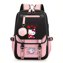 Sanrio Sanrio Hello Kitty Cute Large Capacity Backpack, Student Backpack Simple Casual Backpack With Headphone Jack And Charging Port