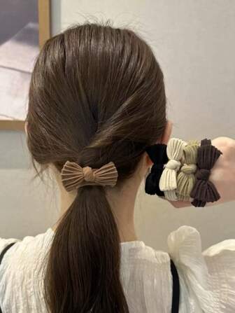 5/10pcs Cute, Elegant, Exquisite Bowknot Hair Ties, Made Of Polyester, 3D Bowknot Design, Suitable For All Seasons, Soft, High Elasticity, Non-Damaging To Hair, Seamless, Hair Scrunchies, Hair Accessories, Ponytail, Hair Bands, Hair Scrunchies
