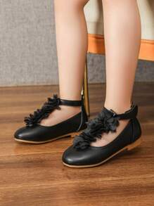 Black Flat Shoes For Girls, Children, Toddler, Spring, Little Girls Fashion Shoes - Black - View 5
