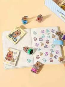 Conjunto De 3 Pcs De Capivara Carimbo De Desenho Animado Bonitinhos Com Bloco De Notas Para Escrever