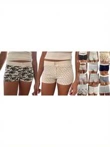 Women Lounge Shorts, Cute Button Floral Print Y2k Low Rise Micro Shorts Slim Fit Pajama Bottoms Summer Sleepwear Shorts - 藍色 - 查看 3