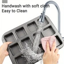 1 件布朗尼方形烤盘带分隔板，1 套 12 孔/6 孔全边缘方形纸杯蛋糕/布朗尼烤盘迷你蛋糕不粘烘焙碳钢烤盘适用于饼干、烤箱、松饼、布朗尼烘焙 - 方形蛋糕烤盤 黑色 - 查看 3