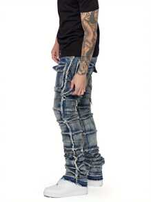 Men's Spring Summer Skinny Jeans Fashion Ripped Streetwear Denim Pants With Pockets - Blue - View 3