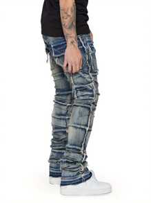 Men's Spring Summer Skinny Jeans Fashion Ripped Streetwear Denim Pants With Pockets - Blue - View 4