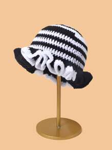 1pc Contrast Color Knitted Large Ruffle Brim Handmade Crochet Beanie (Hat Color Random)