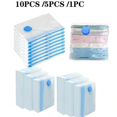 10 件/5 件/1 件套多功能真空压缩收纳袋，加厚防水防尘收纳袋，适用于家庭、旅行、宿舍，透明简约设计真空密封收纳袋可为衣物、床上用品、被子节省 80% 的空间
