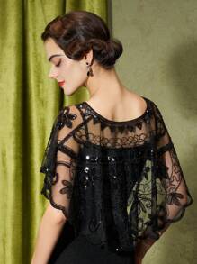 1920s Retro Sequin Beaded Shawl, Glittering Fringes Cape For Women, Suitable For Formal Parties, Weddings, Harlem Nights, Halloween