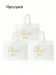 10pcs/50pcs/Pack Reusable Party Gift Bag With Handle Thank You Print,Suitable For Retail Clothing,Christmas