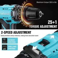 Taladro inalámbrico DURATECH de 20V, juego de taladro y destornillador eléctrico con portabrocas sin llave de 1/2", velocidad variable, 350 in-Lbs de par y 16 brocas, juego de herramientas de taladro con batería de ión de litio de 2000mAh - 1 - Ver 1