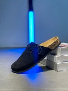 宽松大码拖鞋 - 舒适内衬，加厚防滑鞋底，女士软木底穆勒拖鞋，保暖时尚女士绒面革穆勒鞋，男士木屐配软木鞋垫，足弓支撑，户外沙滩拖鞋，室内拖鞋 - 黑色 - 查看 3