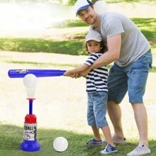 Conjunto de béisbol para niños, 1 bate ajustable y 1 lanzador de pelota con 3 pelotas, juego familiar para interior/exterior, excelente para regalo de Acción de Gracias/Navidad, color azul, material de PP