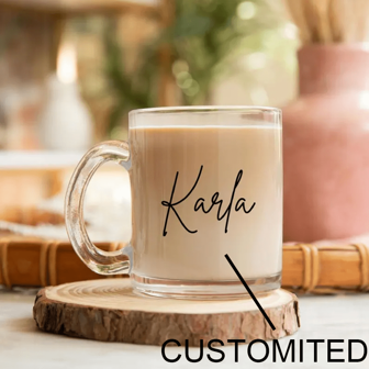 Custom Glass Mug, Personalized Glass Coffee Mug, Aesthetic Mug, Clear Glass Mug, Monogram Glass Mug, Bridesmaid Glass Mug, Named Mug,Multi-Functional,Adjustable, Reusable,Ornamental,Easy To Clean,Cute,Comfortable,Stylish,Soft,Adorable,High-Quality,Modern,Colorful,Custom,Personalized,Unique,Ideal Gifts For Him,Ideal Gifts For Her,Her,Girlfriend,Dad,Boyfriend,Family,Mom,Friends,Son,Daughter,Delicate Romance