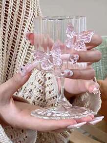 1 件装高硼硅玻璃卡通单层高脚香槟杯，优雅设计适合女士和女士