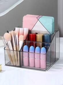 1pc Acrylic Brush Holder, Clear Plastic Cosmetic Brush Holder For Desk, Perfect Makeup Organizer Solution For Makeup Brushes, Pencils In Bathroom, Bedroom, Decor, Storage, Travel Essentials