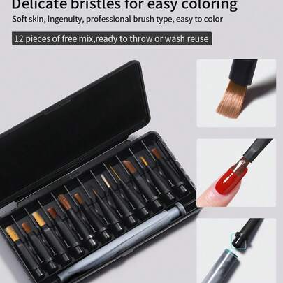 annies Bộ cọ vẽ móng nghệ thuật đa năng 12 chiếc/hộp, cọ chấm bi nhuộm màu loang màu nước dạng gel làm móng tay