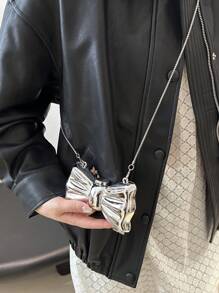 New Fashionable Niche Design Mini Bowknot Versatile Lip Gloss Earbud Coin Purse Women Chain Strap Shoulder Crossbody Bag - Silver - View 6