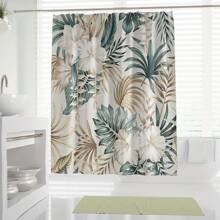 Floral And Plant Pattern Shower Curtain - Waterproof, Machine Washable, Includes Hooks - Suitable For All Seasons Home Bathroom Decor Fall Decor Bathroom Accessories Back To School - Golden Green Flowers - View 3