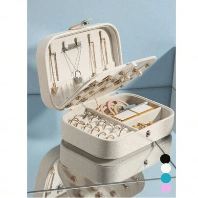 1 hộp đựng trang sức hình chữ nhật bằng PU, hộp đựng trang sức di động, khay đựng đồ trang điểm, hộp trưng bày trang sức du lịch nhiều tầng có thể gấp lại, hộp quà tặng trang sức, nắp lật đơn giản, sức chứa lớn, thích hợp đựng nhẫn, vòng cổ, hoa tai, đồng hồ, son môi, v.v., phụ kiện phòng ngủ, đồ dùng du lịch ngoài trời, có nút cài, phong cách quốc tế thanh lịch, thích hợp để đi du lịch và sử dụng tại nhà, món quà lý tưởng cho bé gái khi đi du lịch mùa hè, trang trí phòng tắm tại nhà nghỉ dưỡng phụ kiện phòng tắm ngày lễ trở lại trường