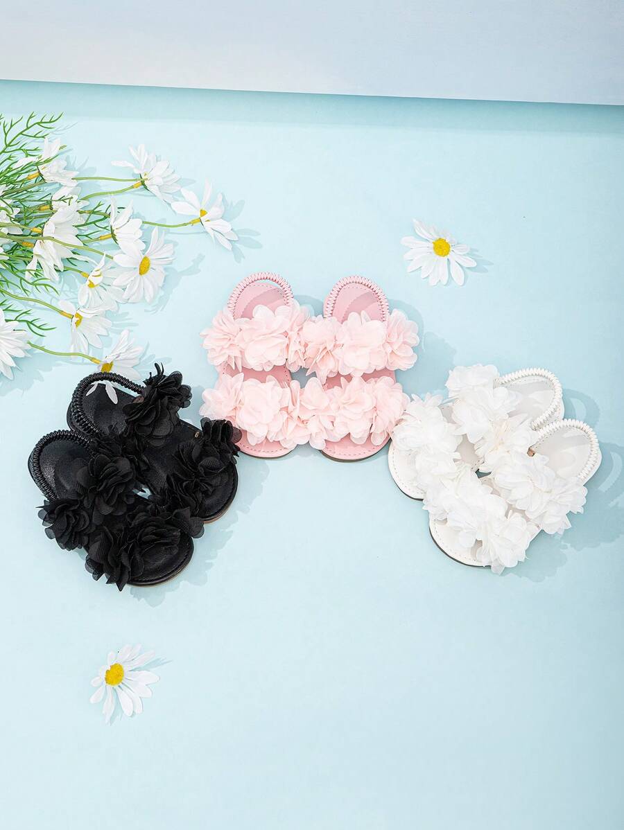 Baby Girls Cute Stripe & Floral Hook-And-Loop Flat Sandals - White - View 1