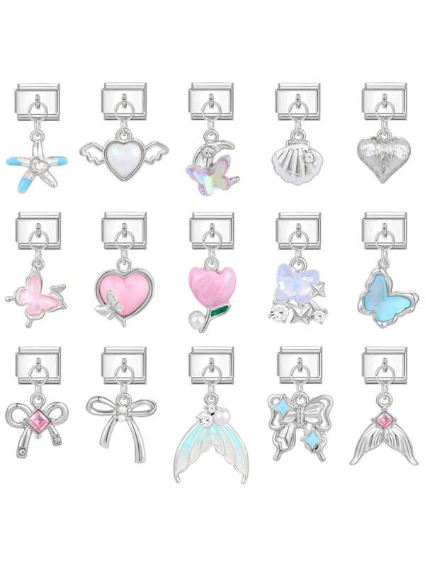 1 قطعة عتلة فضية اللون للمجوهرات DIY، تشمل عناصر القمر والنجم والفراشة والخماسي النجمي والسلحفاة والبطريق والورد، لأساور وعقود وخواتم وكاحل القدم DIY. مجوهرات أنيقة وجذابة مناسبة لجميع المناسبات والاستخدام اليومي، مناسبة كهدية لرأس السنة أو عيد الميلاد أو الصيف أو المدرسة