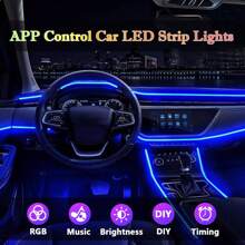 Interior Car LED Strip Lights With Wireless APP, RGB 5 In 1 Ambient Lighting Kits With 6M Fiber Optic, 16 Million Colors Car Neon Lights, Sync To Music Light Car - 彩色 - 查看 2