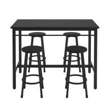 5-Piece Rural Kitchen Table With Four Bar Stools Metal Frame And MDF Black