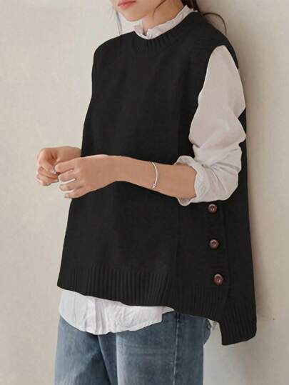 Cozy Cuff Sweater Vest - Soft, Sleeveless, Solid Color Knit Vest For Spring And Fall, Comfortable Casual Women's Wear For Everyday Wear