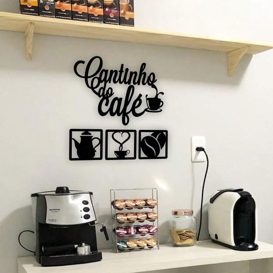 Coffee Corner Kit 4 Pieces MDF 30cm Decorative Picture + Installation Kit - Negro - Ver 1