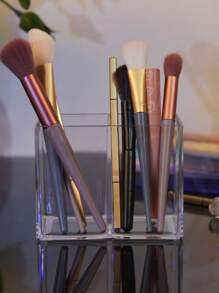 1pc Acrylic Brush Holder, Clear Plastic Cosmetic Brush Holder For Desk, Perfect Makeup Organizer Solution For Makeup Brushes, Pencils In Bathroom, Bedroom, Decor, Storage, Travel Essentials