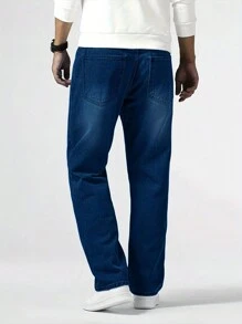 1pc Men's Regular Fit Straight Leg Blue Casual Comfortable Cargo Jeans, Suitable For Urban Walking & Outdoor Activities Cargo Pants