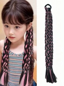1pc 16/12 Inch Girls Colorful Fashion Synthetic Braided Hair Extensions, Kids Ponytail Extension, Colored Hair Strands, Boxer Braid Hair Piece With Elastic Band, Suitable For Women, Girls & Children As Daily & Party Decoration (Pink, Blue, Colorful)