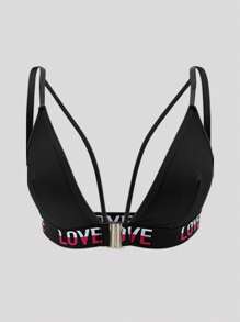 Women's Letter Strap Patchwork Front Closure Wireless Bra
