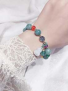 Feng Shui Handmade Chinese Wu Lou/Hu Lou Bracelet Health Protection (Green), Gemstone, Jade, Agate, Agate - Multicolor - View 3