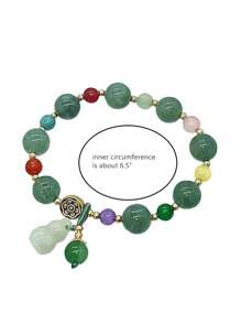 Feng Shui Handmade Chinese Wu Lou/Hu Lou Bracelet Health Protection (Green), Gemstone, Jade, Agate, Agate - Multicolor - View 4