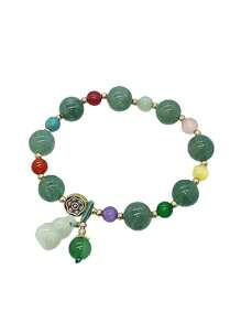 Feng Shui Handmade Chinese Wu Lou/Hu Lou Bracelet Health Protection (Green), Gemstone, Jade, Agate, Agate - Multicolor - View 5