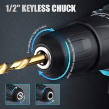 Taladro inalámbrico DURATECH de 20V, juego de taladro y destornillador eléctrico con portabrocas sin llave de 1/2", velocidad variable, 350 in-Lbs de par y 16 brocas, juego de herramientas de taladro con batería de ión de litio de 2000mAh - 1 - Ver 5