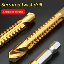 6pcs Wood Carpenter Saw Tooth Drill Perforated Flower Saw Tooth Drill Bits Hexagon Auger Twist Drill Bit Wood Drill Bit Saw Drill Combination, Iron Tooth Copper Thread