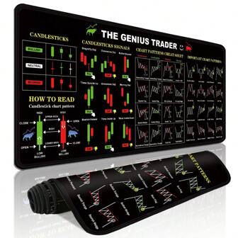 1pc Extra Large Durable Mouse Pad Stock Trading Candlesticks & Chart Patterns Cheat Sheet Office Small Mouse Pad Laptop Keyboard Pad Study Desk Pad - Precision Stitched Edges Rubber Anti-Slip Back Multiple Sizes Available XL XXL - Perfect For Home Office Work Game Room Dorm Computer Accessories Holiday Gifts For Boyfriend And Girlfriend