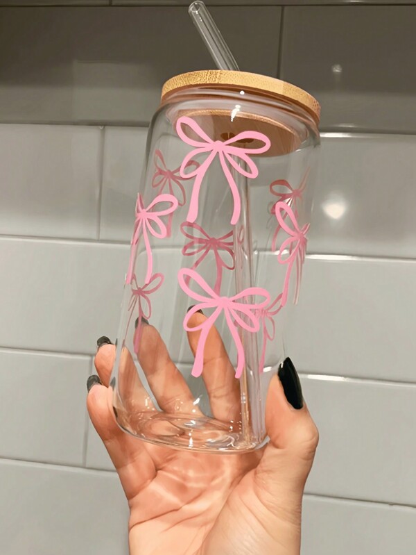 1 Pc 550ml Glass Cup, High Borosilicate Glass, Sealed Bamboo Lid And Straw Cup, Reusable, Cold And Heat Insulation, Summer Outdoor, Suitable For Offices And Schools, For Coffee, Tea, Beer, Juice, Hot And Cold Drinks, Smoothies, Etc. Suitable For Parties, Festivals, Thanksgiving, Teachers' Day, Halloween, Christmas, Festival Gifts, For Mom, Couple, Boyfriend And Girlfriend Best Friend, A Gift For The Bride. Coffee Cup, Mug, Water Bottle Back To School