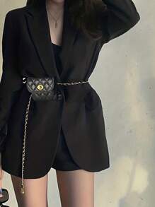 New Fashion Versatile Rhombus Embroidery Detachable Chain Mini Multifunctional Waist Bag/Shoulder Bag/Crossbody Bag, Western Purse For Women - Black - View 2