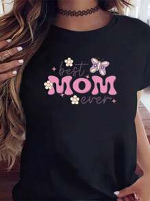 Best Mom Printed Women's T-Shirts Ever, Cotton Casual Short Sleeves, Casual, Suitable For Daily Wear