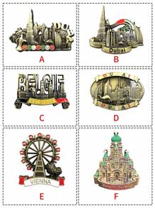 1个3D复古青铜建筑磁贴，旅行纪念品装饰冰箱贴，家居便利备忘录磁贴，城市地标建筑纪念磁贴